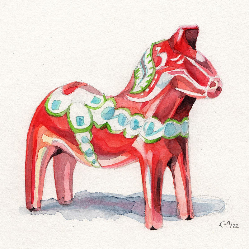 Dalahäst, the famous swedish wooden horse – Watercolour Painting