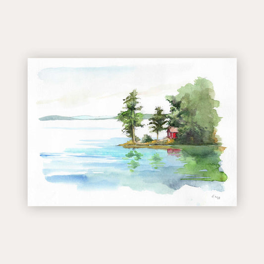 „Swedish Lakeside Landscape“ – Aquarell